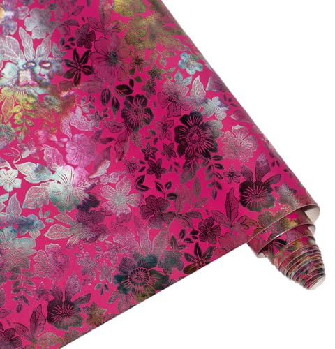 Kunstleder Stoff Rolle 41 x 137 cm - Bastelglänzendes Blumenmuster aus Synthetischem Leder für Schleifenohrringe, Handtaschen, Geldbörsen (Rot)