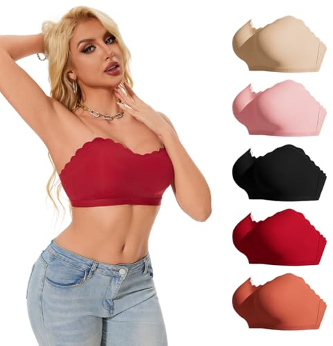 FULIER Women's Daily Bra Non-Slip Bandeau Breathable Tube Top Strapless Wireless Balconette Seamless Bras (Back,L)