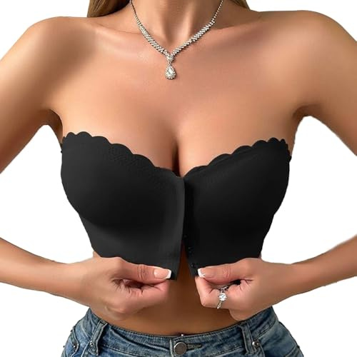 XFSRG Reggiseno a Fascia Senza Spalline Invisibile Bra Push Up Donna Sexy Reggiseno Basic per Occasioni Speciali (Nero/L)
