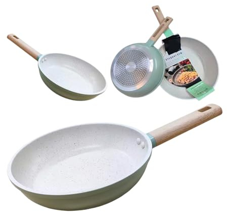 YIJIA | Sartén Antiadherente con Superficie de Piedra, Sartén con Revestimiento de Mármol,Libre de PFOA,Apta para Todo Tipo de Cocinas, Incluida Inducción y Puede Lavavajillas (Ø22 cm)