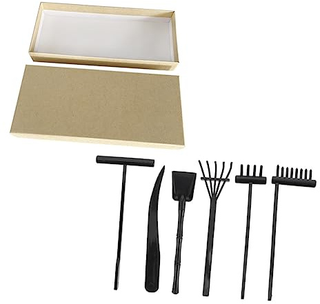 DECHOUS Zen Garden Rake Set for Desk Meditation, 7pcs Sand Drawing Tools 6 Black Rakes and Storage Box, Zen Garden Accessories for Relaxation and Office Decor