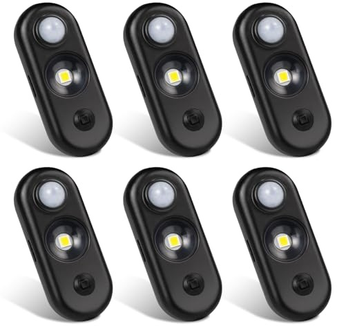 LED Motion Sensor Lights Indoor, Rechargeable Stair Lights 3 Modes, Dimmable Magnetic Stick on USB Night Lights for Cabinet, Stair, Wardrobe, Closet, Hallway, Daylight White 6 Pack Black