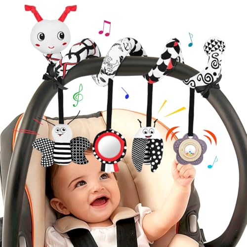 JNEYVIC Giocattolo a Spirale Passeggino Neonato, Giocattolo da Appendere per Carrozzina con Musica Spirale Gioco Passeggino Neonato Giocattoli da Appendere per Carrozzina Insetti per 0-12 Mesi