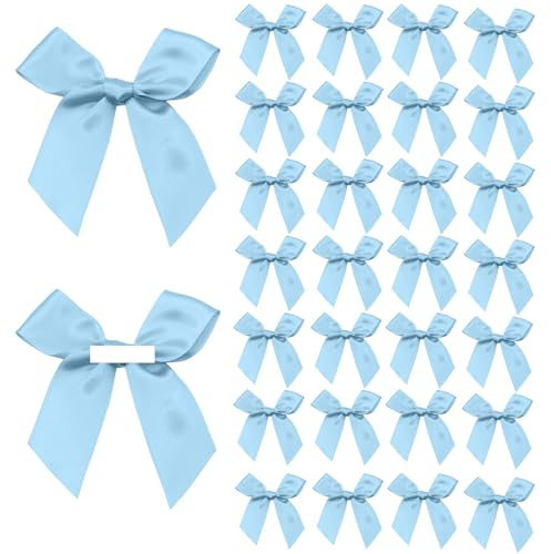 Blue Satin Ribbon Bows, Baby Blue Bows with Gel Pad for, 30 Pcs | Quality Satin Ribbon, Self-Adhesive, Baby Blue Mini Bow, Suitable for Christmas Tree, Gift Wrapping and Wedding Favors