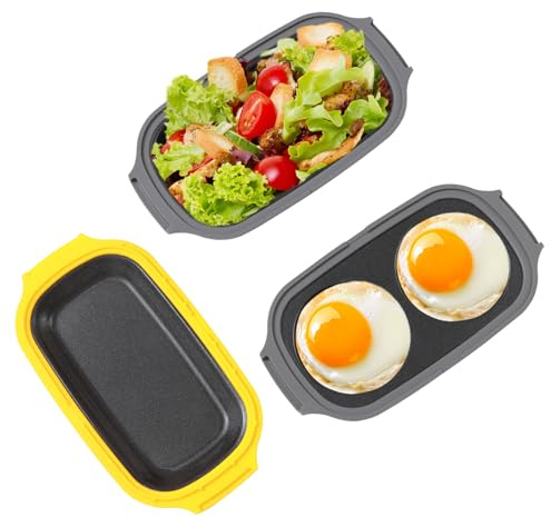 HeMaSe Microwave Egg Cooker, Egg Poacher, 2 Eggs fryer, Microwave Grill Sandwiches Maker, Quick-Heat 2-Piece Multi-use for Breakfast, Non-Stick, Dishwasher Safe, Portable for Home, Travel, Yellow