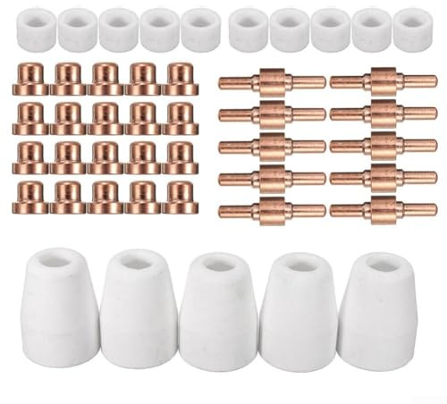 Plasmaschneider-Verbrauchsmaterialien-Set für CUT40 für CUT50 für LG-40, 45 Stück, inklusive Spitzen, Elektroden, Schildtassen, Ringe, kompatibel mit 30–50 Ampere Plasmaschneidern