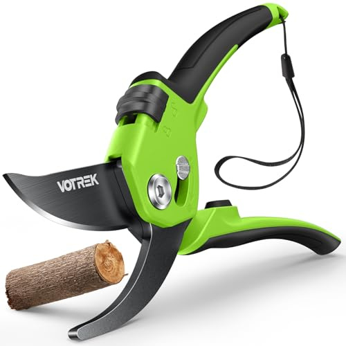 VOTREK Tijeras de Poda Bypass Pro 21,5 cm – Para Manos Débiles con Ajuste Continuo, Hojas SK5 & Muelle Sellado. Las Tijeras de Jardinería Profesionales para Rosales y Frutales – Un Regalo Ideal