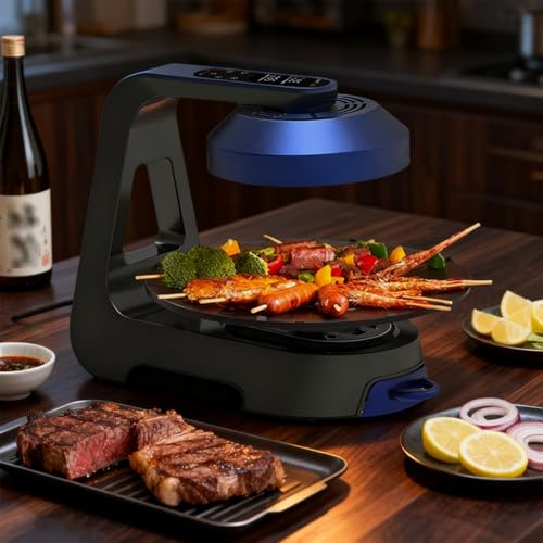 XEEAOFE Griglia Coreana BBQ da Interno, Griglia Elettrica Senza Fumo con 11 Livelli di Potenza e Timer, Controllo Touchscreen LCD, Piastre Griglia Removibili Antiaderenti