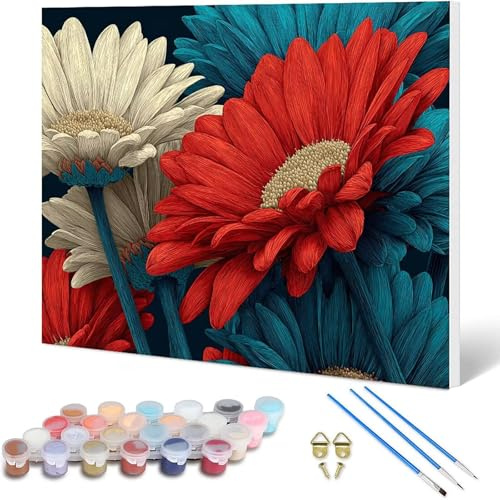 Pintar por Numeros Adultos, Pintar por Numeros Crisantemo Painting by Numbers Planta Paint by Numbers Adult con 3 Pinceles Pintura Acrilica para Decoracion Pared, Regalo Mujer 90x70 cm -hjw250108Y