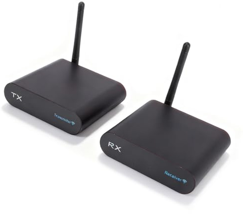 Fabater Receptor Transmisor AV, Transmisor AV Inalámbrico de 8 Canales de 2,4 GHz, Transmisors Inalámbrico de Vídeo en Color con Pantalla Digital, Alcance de 300M (Enchufe de la UE)