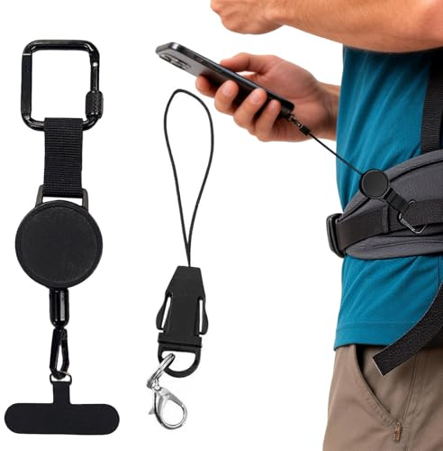 2PCS Anti-Theft Retractable Phone Tether, Hiking Phone Holder, Outdoor Anti-Theft Retractable Lanyards, Phones Ski Lanyard Retractable for Skiing, Ski Cellphone Tab for Hiking Climbing Fishing