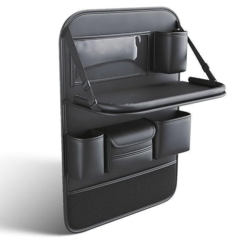 dadawxp Organisateur Siège Arrière Voiture pour Tesla Model Y Juniper 2025 2026, Protection Dossier Cuir PU Rangement Voyage avec Table Pliable