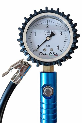 Manometro Pressione Pneumatici Professionale Ø63 mm MADE IN ITALY, Misuratore Pressione Gomme Alta Precisione, Quadrante Analogico, per Auto Moto Scooter Officina