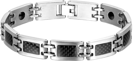 OIDEA Bracelet Magnétique Homme en Acier Inoxydable: Gourmette Aimanté Pour Homme avec Incrustations de Fibre de Carbone Noire-Idéal pour la Saint-Valentin,la Fête des Pères Avec un Joli Sac Cadeau