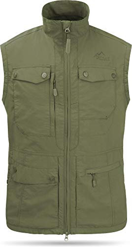 normani Sommer Outdoor Weste mit Sonnenschutz 50+ mit 9 Taschen und Netzinnenfutter Farbe Oliv Größe S