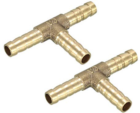 sourcing map 6mm Brass Tee Barb Hose Fitting t 3 Way Connector Joiner 2pcs