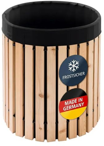 Beckmann Premium Regenfass – Regentonne 200 Liter aus Lärchenholz – Tauchbecken frostsicher – Wassertank & Wasserfass inkl. Folie, Ø 62x75 cm