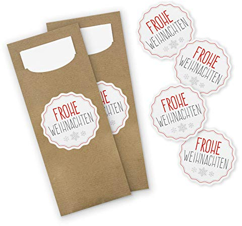 itenga 24x Bestecktasche braun + Aufkleber Frohe Weihnachten Tischdeko für Weihnachten