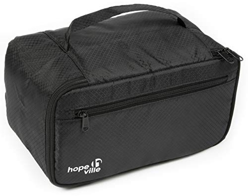 HOPEVILLE Reise Organizer für Damen, Premium Kosmetiktasche und Kulturtasche für Unterwäsche, Kosmetik, Accessoires und Toilettenartikel Schwarz