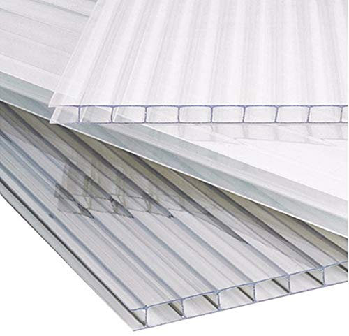 The Fellie 4mm Polycarbonate Sheets for Greenhouse, 6 Pieces of Greenhouse Polycarbonate Sheets, Clear Twin Wall Plastic Roofing Sheet Panel for Greenhouse, Outdoor Canopy, Carport, 61x122 cm