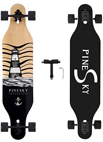 PINESKY 104 cm longboard skateboard 9 lager naturlig lönn komplett skateboard cruiser för cruising, snideri, fri stil och utförsåkning med T-Tool fyr