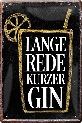 WOGEKA ART Retro Blechschild - Lange Rede kurzer GIN - witziger Spruch als Geschenk-Idee zum Geburtstag Weihnachten zur Dekoration 20x30 cm Vintage-Design aus Metall 2255