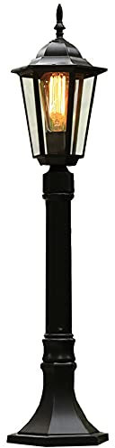 Chao Zan Schwarz Außen Wegeleuchte Gartenlicht Laterne Landhaus Wasserdicht IP55 1 Flammig E27 x 80W 230V Aluminium Gartenlaterne