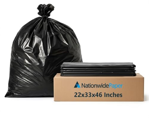 Nationwide Paper 100 Heavy Duty Black Bin Bags – Extra Strong, Leak-Proof Refuse Sacks, Tear-Resistant Garbage Liners for Commercial, Home & Outdoor Waste (22x33x46 Inches)