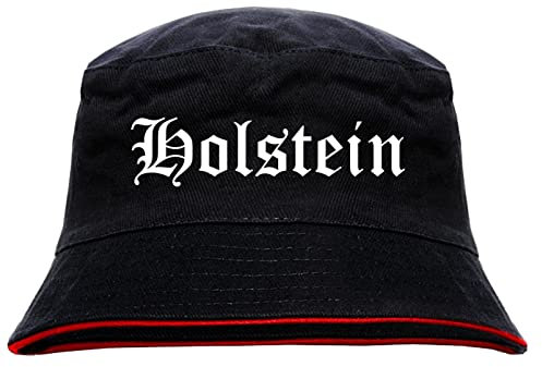 Holstein Anglerhut - Altdeutsche Schrift - Schwarz-Roter Fischerhut XL Schwarz