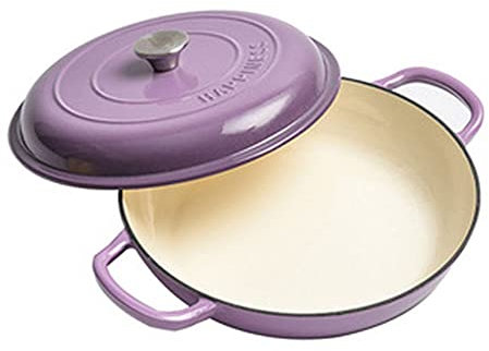 Enameled Cast Iron Skillet - Covered Casserole Dish with Lid - Ceramic Enamel Cookware Skillet with Dual Handles, Oven Safe Superior Heat Retention Nonstick Purple 30cm