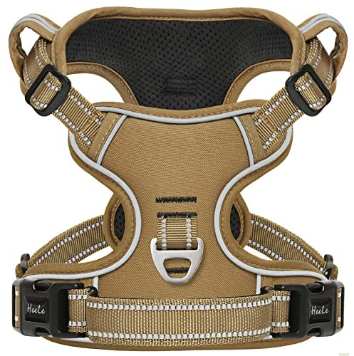 HEELE Hundegeschirr, Hundegeschirr Grosse Hunde Anti Zug Geschirr Hunde Brustgeschirr mit Griff Reflektierende Weich Gepolstert Atmungsaktiv, Braun, L