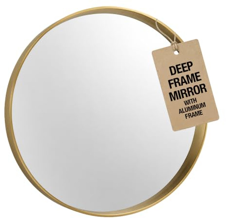 Onyx Round Bathroom Mirror Brushed Brass with Aluminium Frame - 600x600mm | Wall Mounted, Circular Design, Bedroom Hallway Living Room, Entryway Vanity Use, Contemporary Style, Indoor Spaces