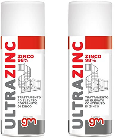 Magazzini GM ULTRAZINC, Spray Zincante a Freddo, 98% Zinco Puro, Asciugatura 2 Min, Anticorrosivo, Valvola 360°, 400ml (2)