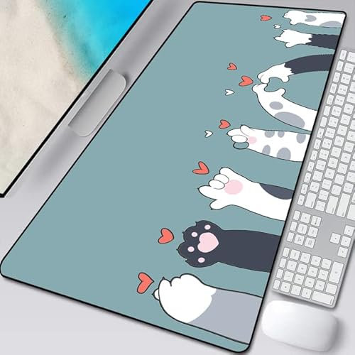 YuZiJiang Large Anime Mouse Pad Pink Cute Cat Paw Gaming Accessories Kawaii Office Computer Keyboard Mousepad XXL PC Gamer Laptop Desk Mat