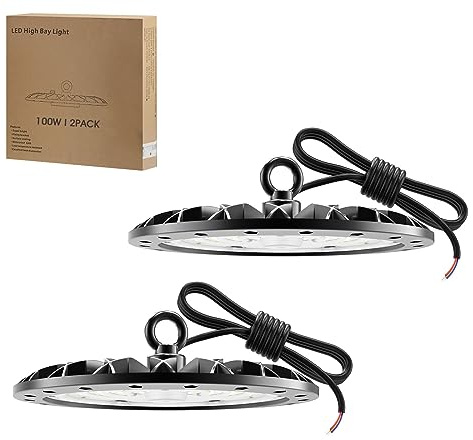 Royana 2PCS 100W UFO LED Industriale Faretto, 10000LM 6000K Bianco Freddo Potente Alta Luce Della Baia, IP65 Impermeabile UFO Lampada da Officina, LED Industriale Interni per Fabbrica Magazzino