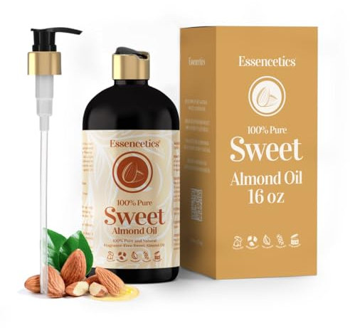 Essencetics Bio Mandelöl 473 ml - 100% Reines, Kaltgepresstes Mandelöl für Haut, Körper, Gesicht & Haare - Natürliches Öl für Feuchtigkeitspflege und Anti-Aging (Almond Oil)