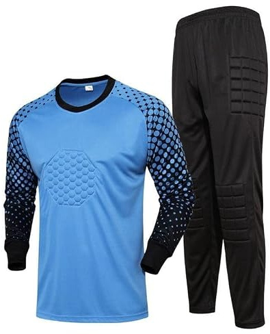 Lengender Football Goalkeeper Jersey Boy Goalkeeper Set Long Sleeve T-shirt Pants Jogging Sports 4-13 Years Old (Blue, 7-9 years old)