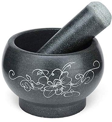 ONOTEC Set de mortier et de pilonage de Bol de Guacamole Bluestone Naturel Poli, broyeur d'épices en Pierre de 7,8 Pouces, capacité de Pile de 1000 ML, broyeur d'épices Bio Pilule Biologique