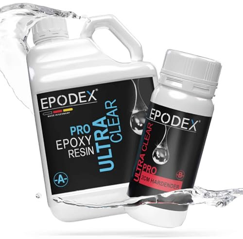 EPODEX Epoxidharz Set PRO | Kristallklares Epoxy Resin für Gießhöhen bis 2cm | Gießharz Set ohne oder mit Farbstoffen | Resin-Kunst (Art Resin), Doming, Schmuck, kleine Form- und Gussteile