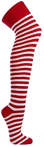 krautwear® Damen Gestreifte Overknees Strümpfe Ringelstrümpfe Karneval Oeko-TEX Standard 100 (rot-Weiss)