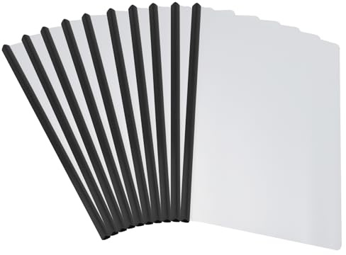 PATIKIL Transparent Rapport Couvercles avec Coulissant Barre, 10 pcs 15mm Coulissante-Poignée Reprise Couverture 135 Feuilles Capacité, A4 Présentation Dossiers pour Fichier, Noir