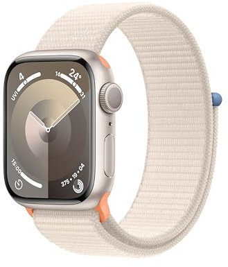 Apple Watch Series 9 (GPS, 41 mm) Smartwatch mit Aluminiumgehäuse und Sport Loop Armband in Polarstern. Fitnesstracker, Blutsauerstoff und EKG Apps, Always-On Retina Display, CO₂ neutral