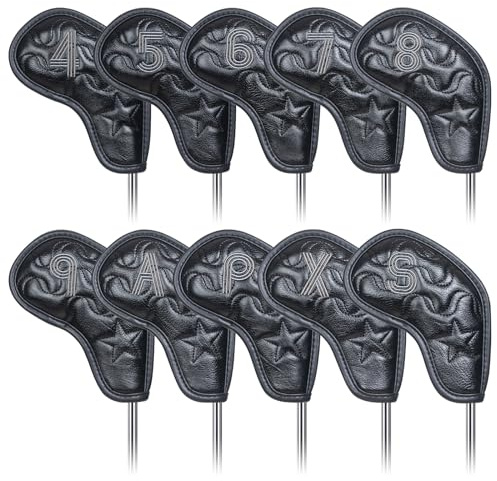 Golf Iron Club Head Covers Magictape 10pcs 4-9,P,A,S,X Right Hand Black PU Leather Number Embroidery