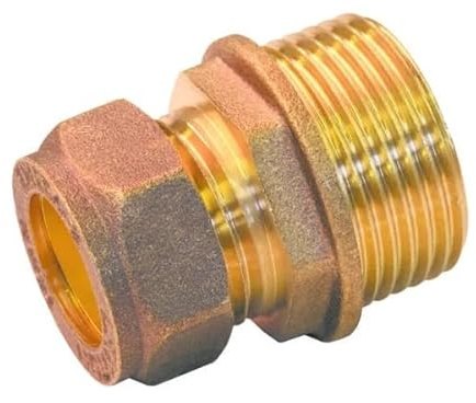 hep® 15mm Compression by 3/4 BSP Brass Male Iron Coupler Straight Adaptors 15mm x 3/4 Male (Pack of 2)