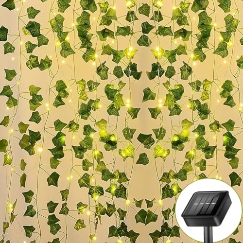 Zenovate Lierre Artificiel Guirlande Lumineuse, Solaire 10M Guirlande Lierre Lumineuse, 100 LEDS Guirlande Lumineuse Extérieure, SXLL01