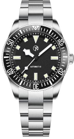 RollsTimi Orologio subacqueo meccanico automatico da uomo 40 mm in acciaio inossidabile resistente all'acqua 100M, lume C3, lunetta in ceramica, quadrante in vetro sintetico zaffiro (RT7910-Nero)