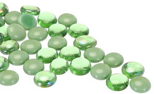 sourcing map Perline di vetro, 36 pezzi, pietre preziose piatte in vetro, 0,2 kg (1,7-2,2 cm), ciottoli di vetro per riempire vasi, acquari, decorazioni fai da te (verde trasparente/verde chiaro)