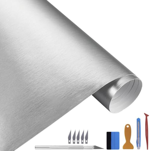 NewL 30cm x 300cm Silber gebürsteter Edelstahl Metallic Vinyl Folie Folie Matt Chrom Auto Wrapping Folie Aufkleber Folie Folie Folie Aufkleber Bogen für Motor Laptop Möbel