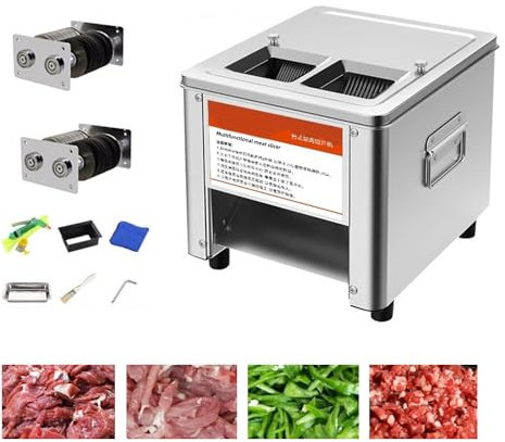 Affettatrice elettrica da 850 W/Macchina da taglio automatica triturata con 2 set di lame, affettatrice professionale in acciaio inossidabile, per carne di pollo disossata e pesce,2.5+7mm
