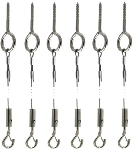 DGOL Picture Hanging Wire System, Could DIY 6 Pairs Screw in Hanger Hooks Kit for Picture or Art Frame, LED Light, Include Screw in Hooks, 304 Stainless Steel Wire Rope, Sleeves and Lock Turnbuckles